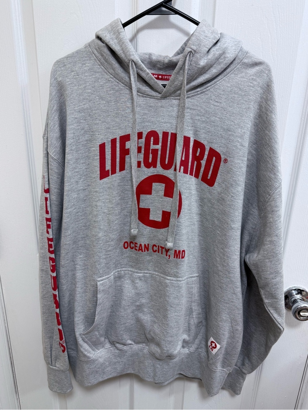 NWOT Lifeguard Ocean City MD Hoodie - Gray with Red Print, Size Large